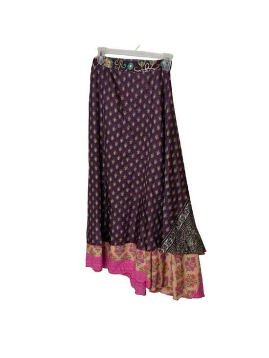NWT Reversible Silk Wrap Skirt Boho Patchwork Maxi Festival Dress Large Hippie - Picture 3 of 6